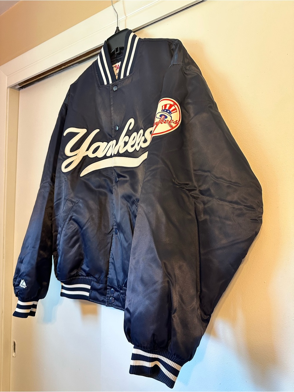 Majestic Y2K  Navy and White Yankees Bomber Jacket